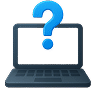 Ein Laptop mit einem großen blauen Fragezeichen auf dem Bildschirm, das eine computerbezogene Frage oder ein technisches Problem symbolisiert.